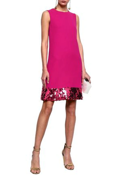 Shop Dolce & Gabbana Sequin-embellished Wool-blend Crepe Dress In Bright Pink