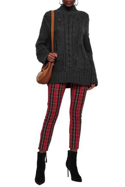 Shop Current Elliott Current/elliott Woman Distressed Cable-knit Turtleneck Sweater Anthracite
