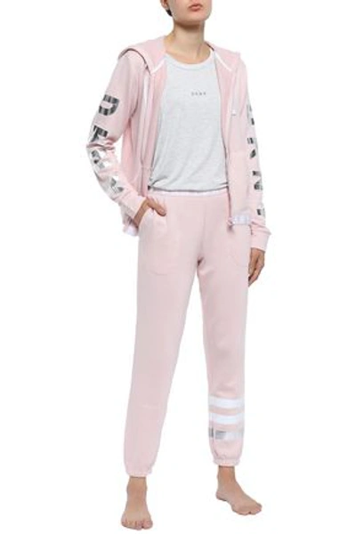 Shop Dkny Monogram-trimmed Striped Fleece Pajama Pants In Blush
