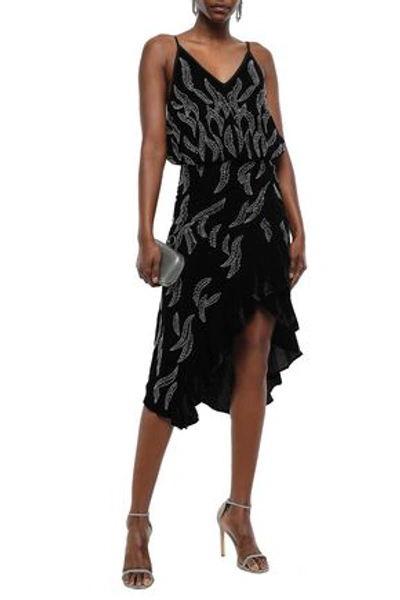 Shop Dodo Bar Or Asymmetric Bead-embellished Velvet Dress In Black