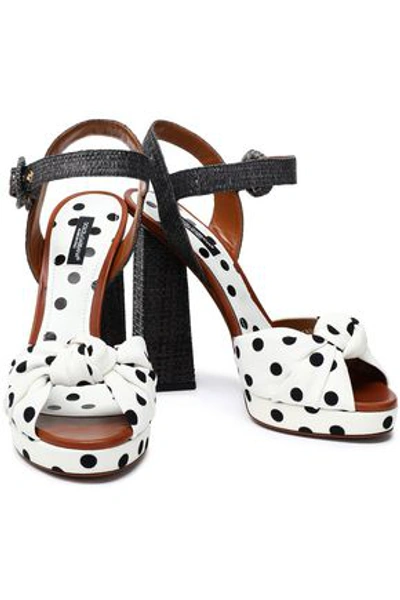 Shop Dolce & Gabbana Knotted Polka-dot Cady Sandals In White