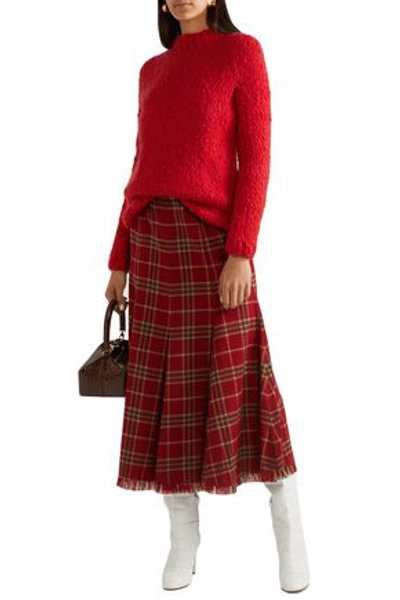 Shop Gabriela Hearst Amy Pleated Tartan Cashmere And Silk-blend Midi Skirt In Claret