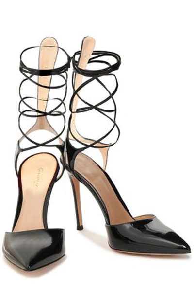 Shop Gianvito Rossi Lace-up Patent-leather Pumps In Black