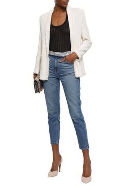 Shop Iro Jones Cropped Sequin-embellished High-rise Slim-leg Jeans In Mid Denim