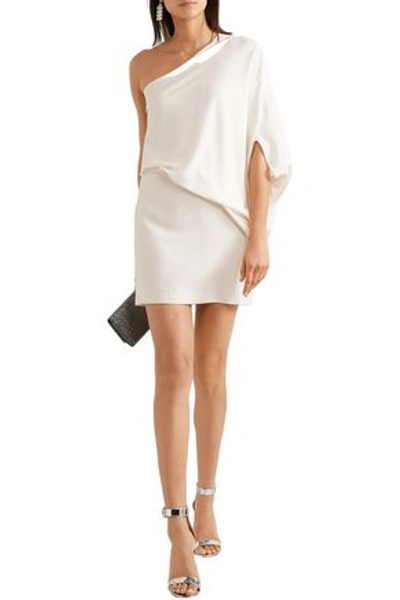 Shop Halston Heritage One-shoulder Layered Crepe Mini Dress In White