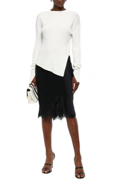 Shop Helmut Lang Asymmetric Ribbed Paper-blend Sweater In Off-white