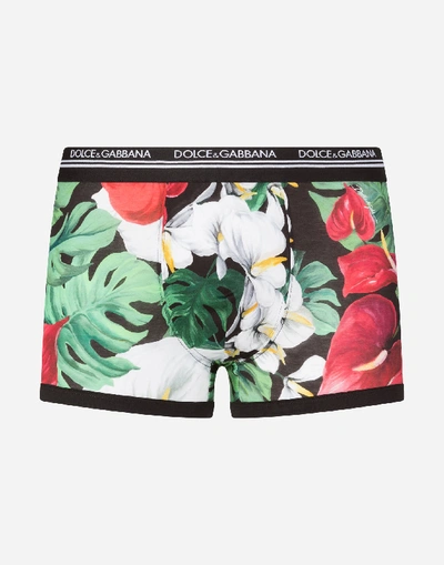 Shop Dolce & Gabbana Cotton Jersey Boxers With Anthurium Print In Floral Print