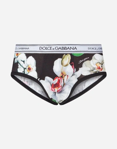Shop Dolce & Gabbana Cotton Jersey Brando Briefs With Orchid Print In Floral Print