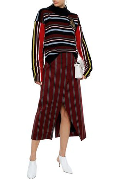 Shop Jw Anderson J.w.anderson Woman Distressed Appliquéd Striped Intarsia Merino Wool Sweater Multicolor