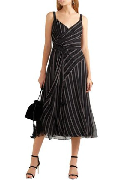 Shop Grey Jason Wu Wrap-effect Striped Silk-chiffon Midi Dress In Black