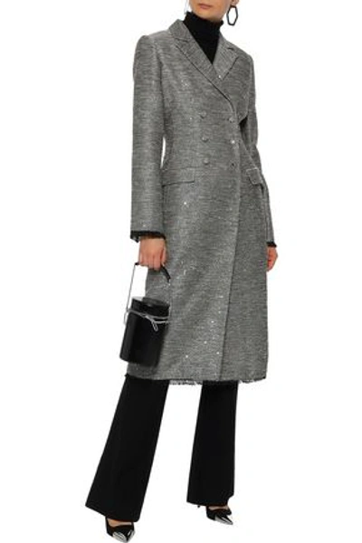 Shop Lela Rose Woman Double-breasted Sequin-embellished Woven Coat Anthracite