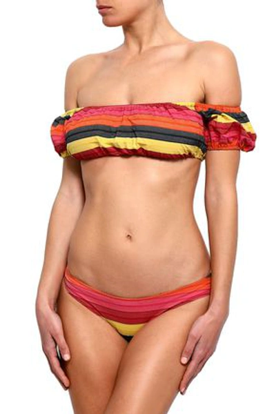 Shop Lisa Marie Fernandez Woman Off-the-shoulder Cotton-blend Stretch-jersey Bandeau Bikini Top Multicolo In Multicolor