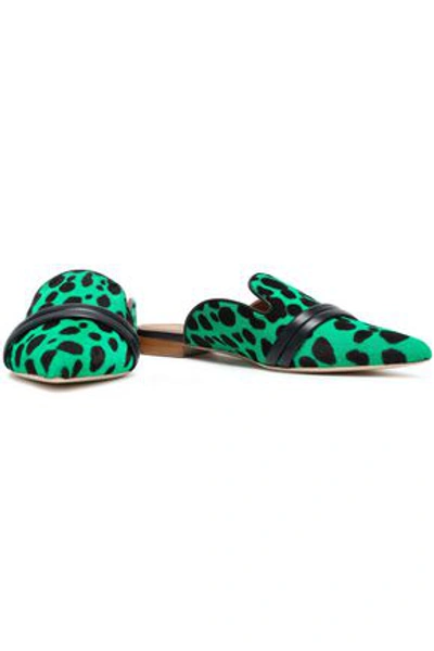Shop Malone Souliers Leather-trimmed Printed Calf Hair Slippers In Jade
