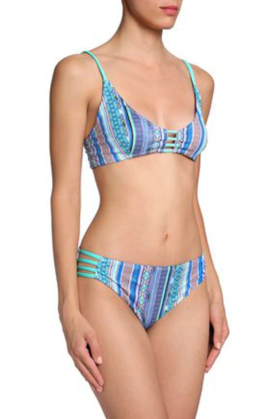 Shop Matthew Williamson Saya Stripe Strap-detailed Printed Bikini In Turquoise