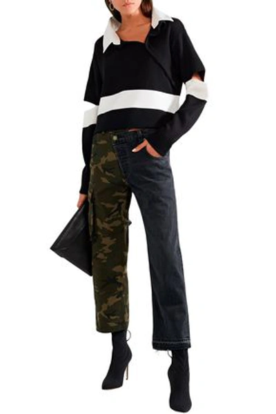 Shop Monse Woman Printed Twill And Denim Straight-leg Pants Black