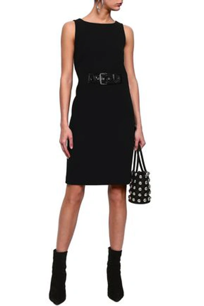 Shop Moschino Belted Wool-blend Crepe Dress In Black