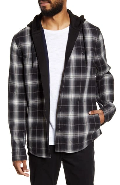 Shop Vince Classic Plaid Contrast Detail Hooded Shirt Jacket In Black