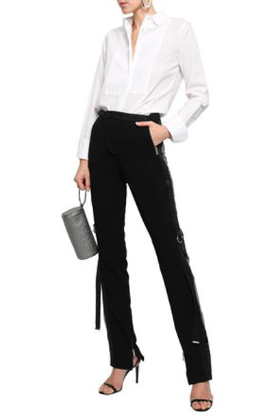 Shop Mugler Woman Sequin-embellished Stretch-crepe Slim-leg Pants Black