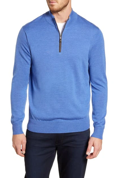 Shop Peter Millar Crown Soft Wool Blend Quarter Zip Sweater In Liberty Blue