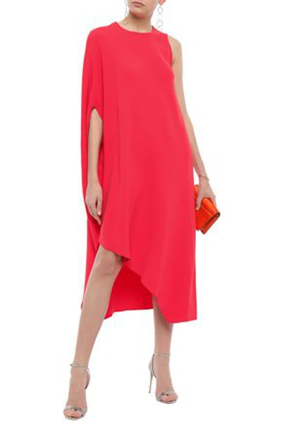 Shop Narciso Rodriguez One-shoulder Draped Crepe Midi Dress In Coral