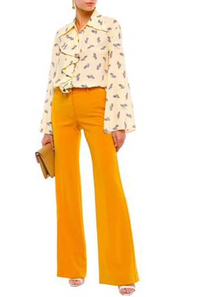 Shop Nina Ricci Woman Ruffled Printed Crepe De Chine Shirt Pastel Yellow