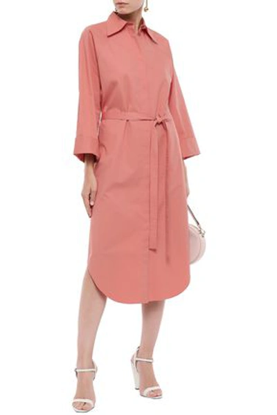 Shop Nina Ricci Woman Belted Shirred Cotton-poplin Midi Shirt Dress Antique Rose