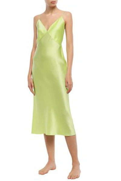 Shop Olivia Von Halle Woman Issa Open-back Silk-satin Nightdress Chartreuse