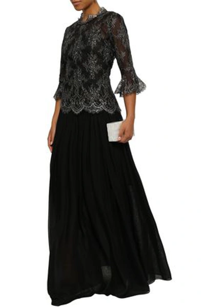 Shop Oscar De La Renta Woman Gathered Silk Maxi Skirt Black