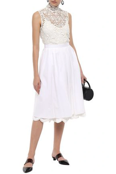 Shop Prada Woman Scalloped Layered Cotton-poplin Midi Skirt White