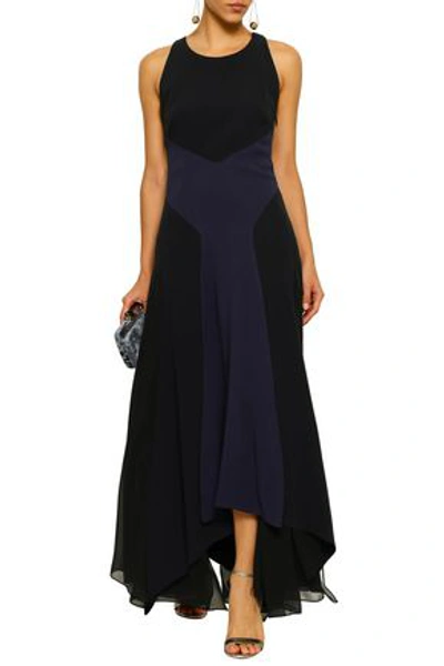 Shop Roberto Cavalli Fluted Two-tone Georgette And Stretch-crepe Gown In Black