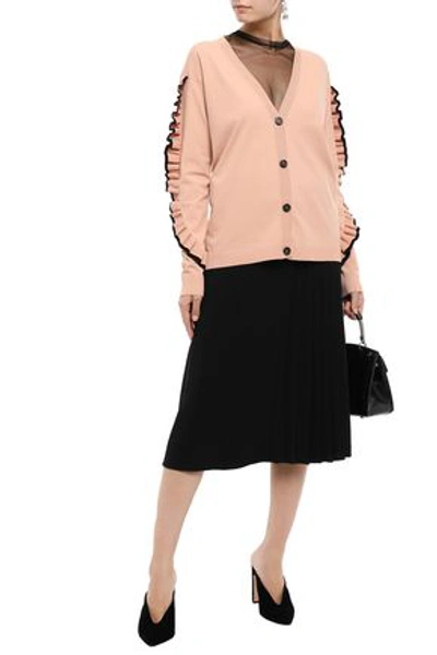 Shop Rochas Woman Ruffle-trimmed Knitted Cardigan Blush