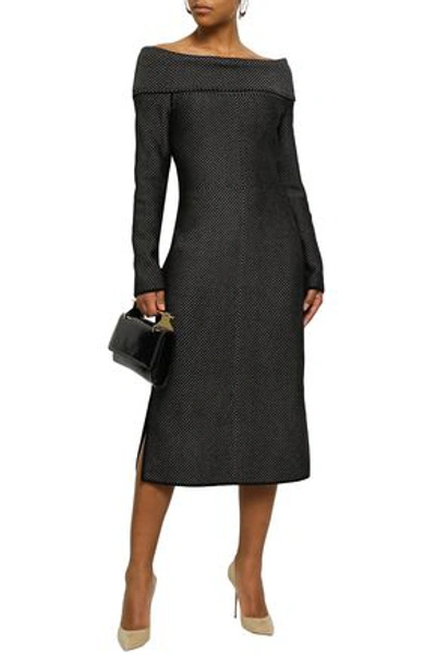 Shop Roland Mouret Off-the-shoulder Knitted Midi Dress In Black
