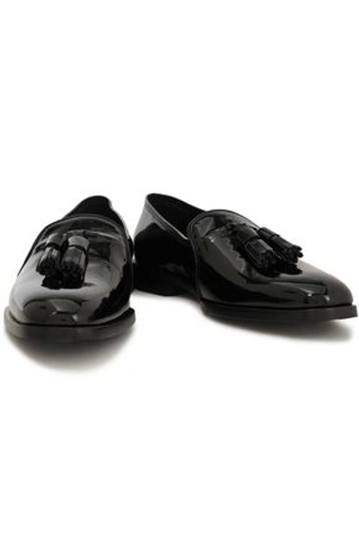Shop Saint Laurent Woman Tassel-trimmed Patent-leather Loafers Black