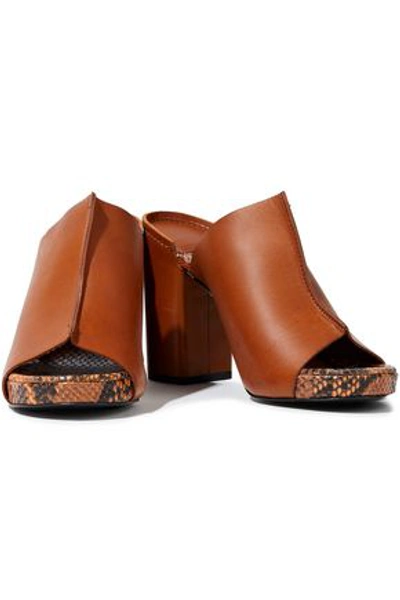 Shop Robert Clergerie Woman Amina Smooth And Snake-effect Leather Platform Mules Brown