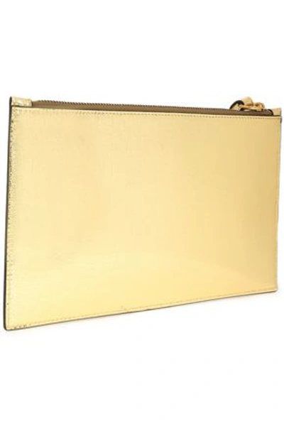 Shop Roberto Cavalli Woman Logo-embellished Metallic Cracked-leather Pouch Gold