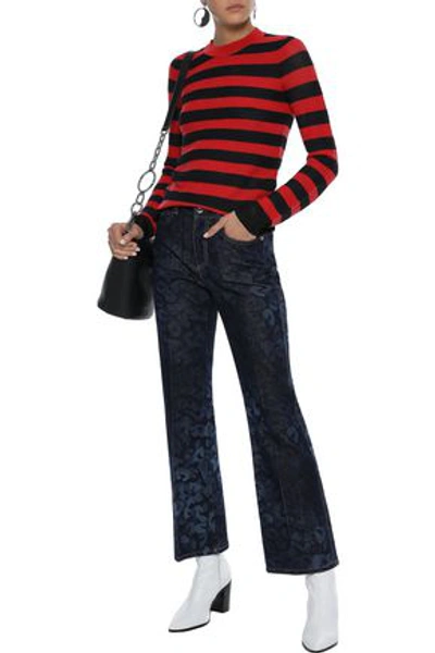 Shop Sonia Rykiel Woman Leopard-print Mid-rise Bootcut Jeans Dark Denim