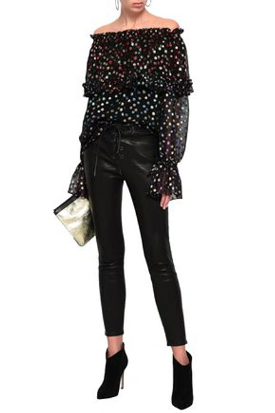 Shop Saint Laurent Woman Off-the-shoulder Metallic Fil Coupé Silk-blend Top Black