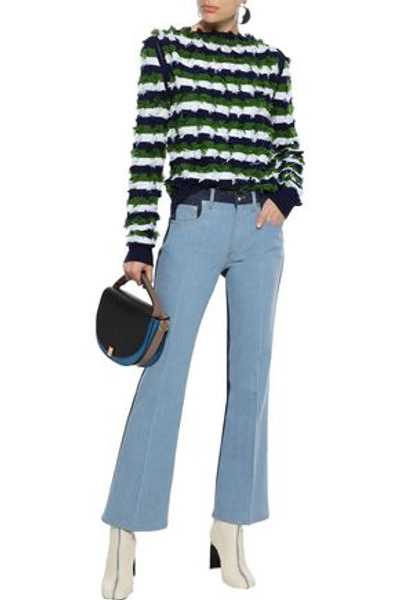 Shop Sonia Rykiel Woman Two-tone Mid-rise Bootcut Jeans Light Denim