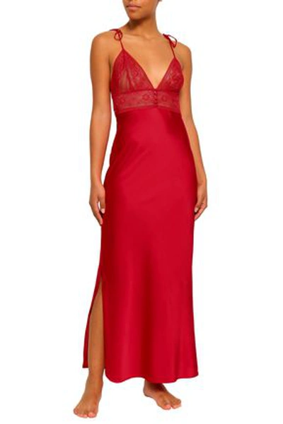 Shop Stella Mccartney Ophelia Lace-paneled Silk-blend Satin Nightdress In Red