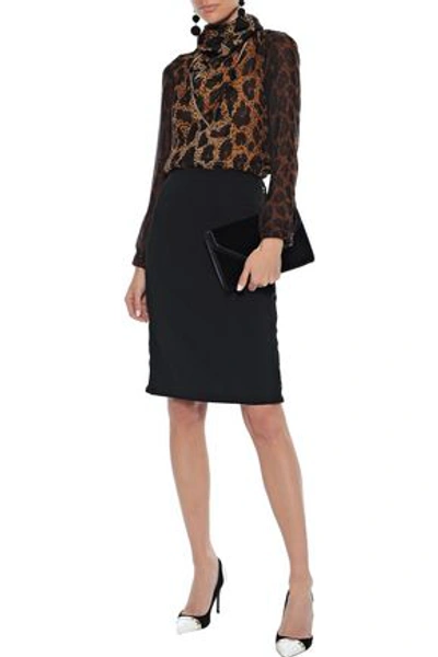 Shop Tom Ford Lace-up Mesh-trimmed Cady Pencil Skirt In Black