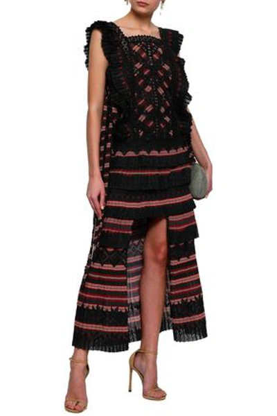 Shop Zimmermann Lace-up Striped Cutout Chiffon Mini Dress In Black