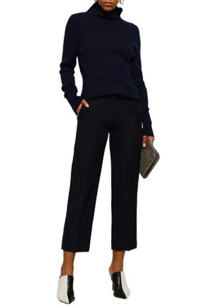 Shop Victoria Beckham Cropped Canvas Straight-leg Pants In Midnight Blue