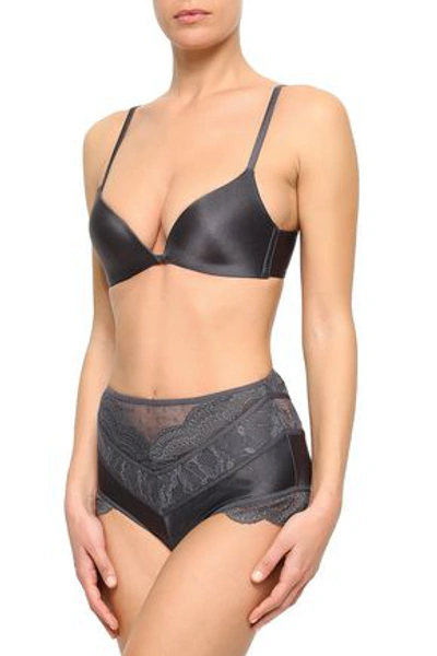 Shop Zimmermann Satin And Lace-paneled Triangle Bikini In Anthracite