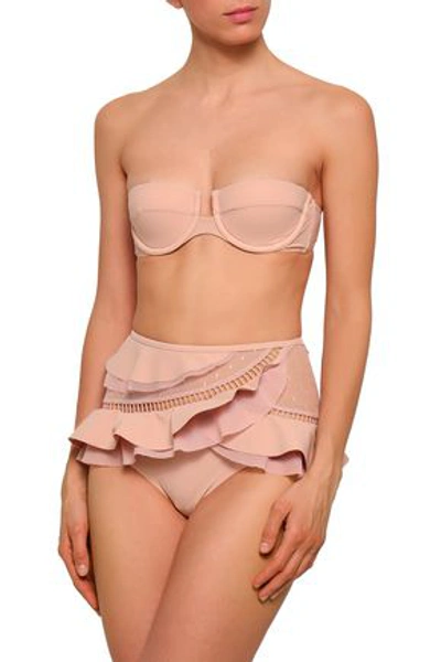 Shop Zimmermann Bayou Point D'esprit-paneled High-rise Bikini Briefs In Blush