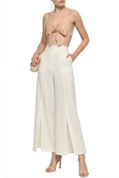 Shop Zimmermann Painted Heart Bow-detailed Striped Linen And Silk-blend Gauze Bra Top In Blush