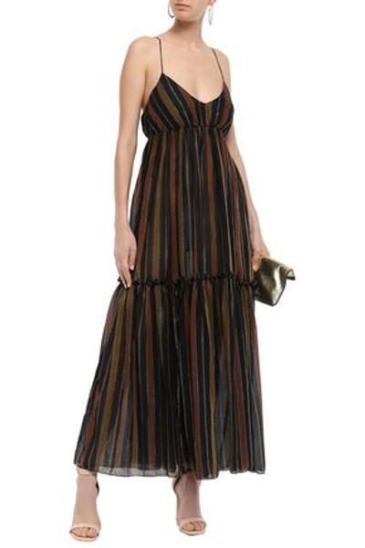 Shop Zimmermann Lamé-trimmed Striped Cotton-blend Gauze Maxi Dress In Black