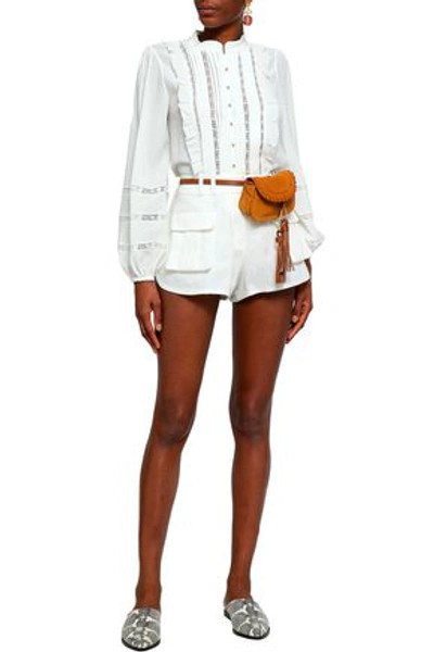 Shop Zimmermann Golden Skater Linen Shorts In Off-white