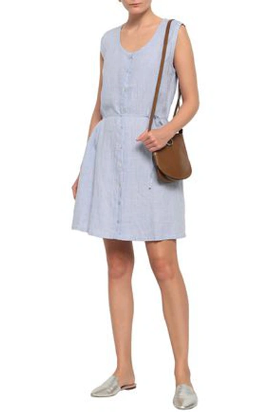 Shop American Vintage Striped Linen Mini Dress In Light Blue