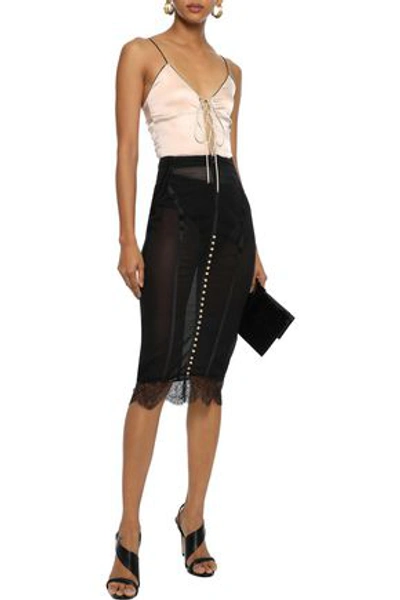 Shop Kiki De Montparnasse Woman Lace-trimmed Silk-blend Chiffon Pencil Skirt Black