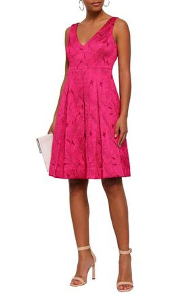 Shop Elie Tahari Woman Camelia Pleated Jacquard Dress Fuchsia